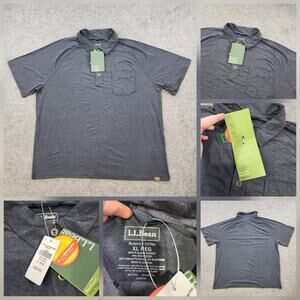 LL Bean Shirt Mens XL Carbon Navy Everyday SunSmart Polo UPF 50+ Hiking Outdoor